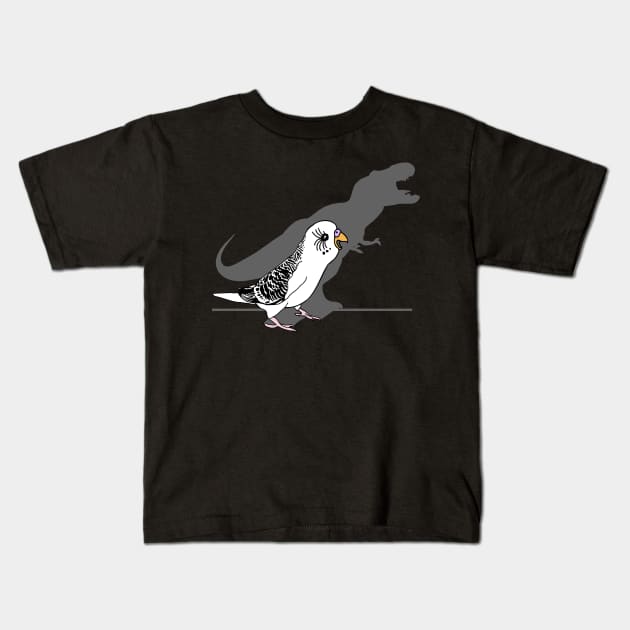 t-rex dinosaur shadow - white budgie Kids T-Shirt by FandomizedRose